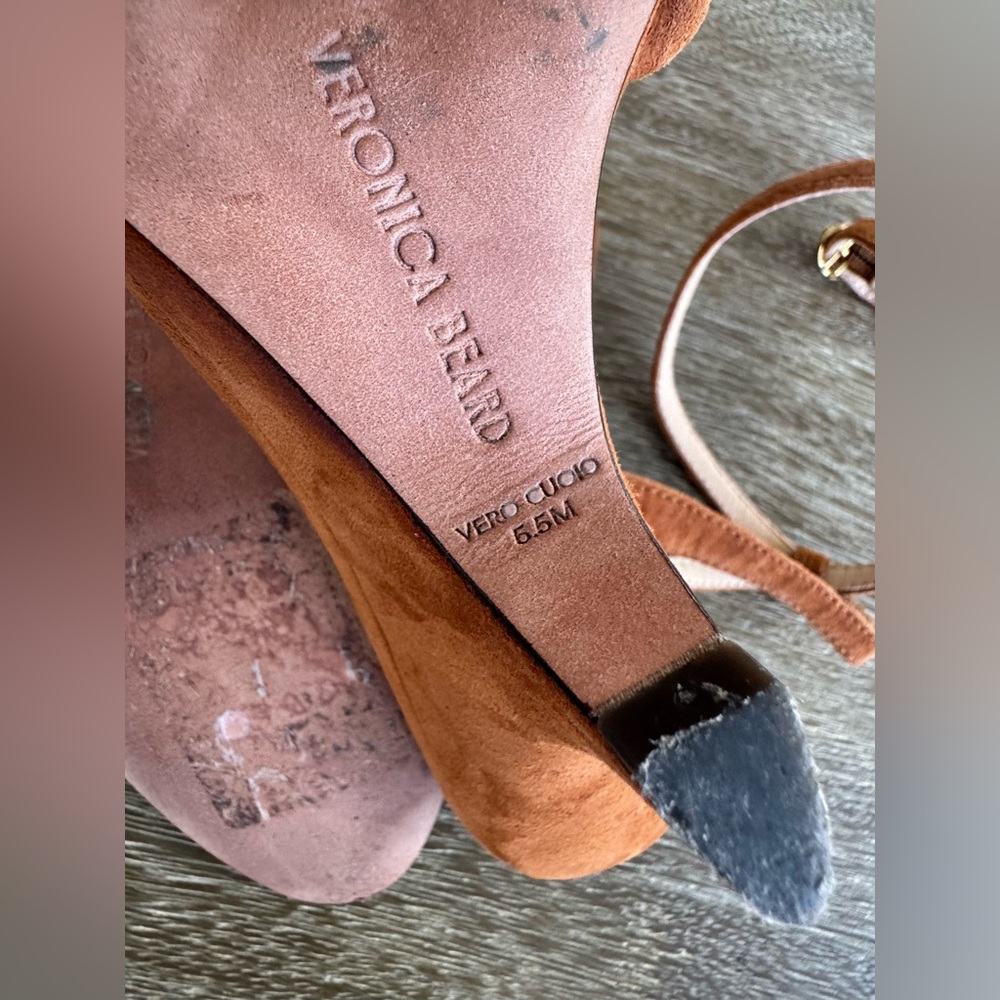Veronica Beard Manuela 95MM Suede Ankle-Strap Wedge Sandals Caramel Brown 5.5 - Picture 11 of 11